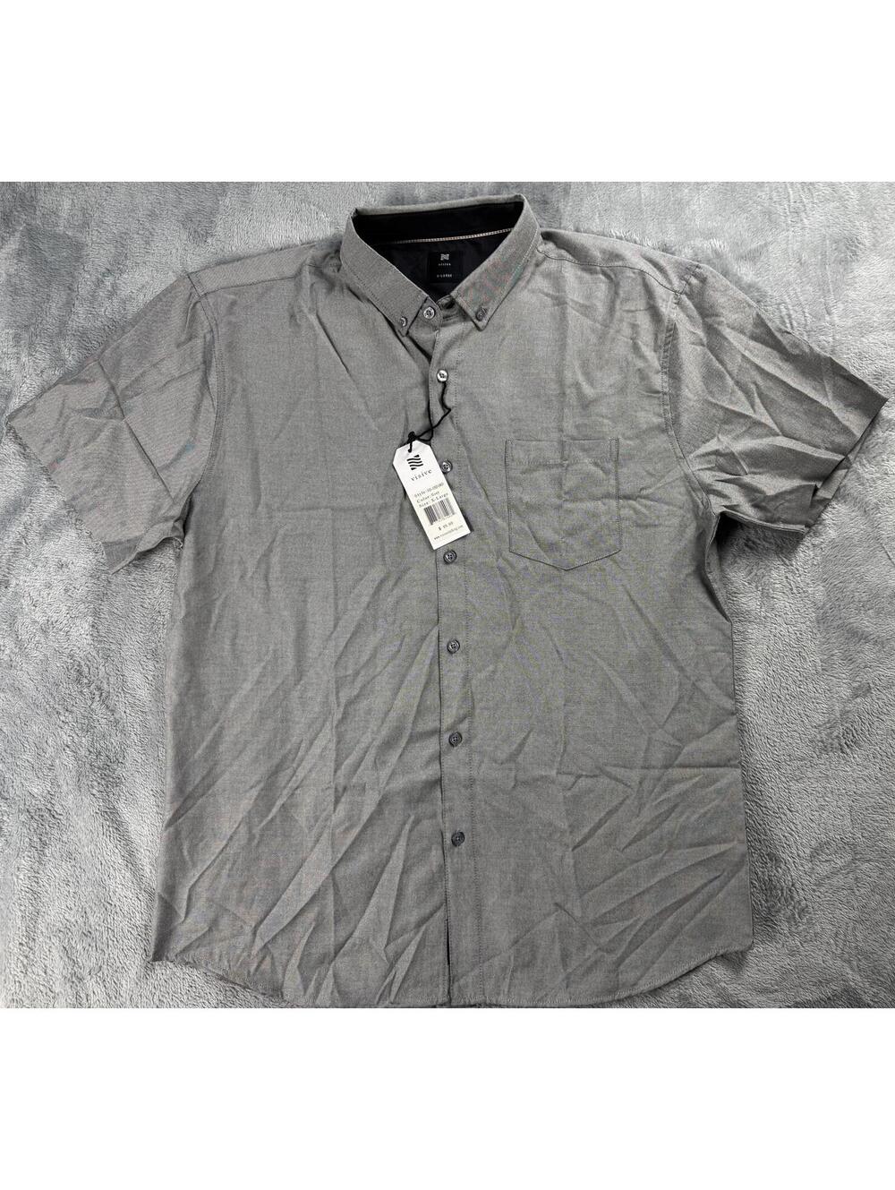 Visive Men's Shirt Short Sleeves Gray Oxford Button Down Casual Size XL